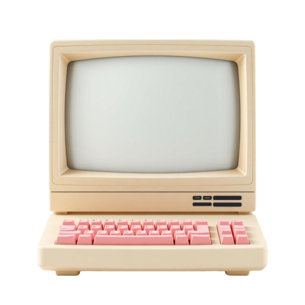 Retro beige computer with a pink keyboard